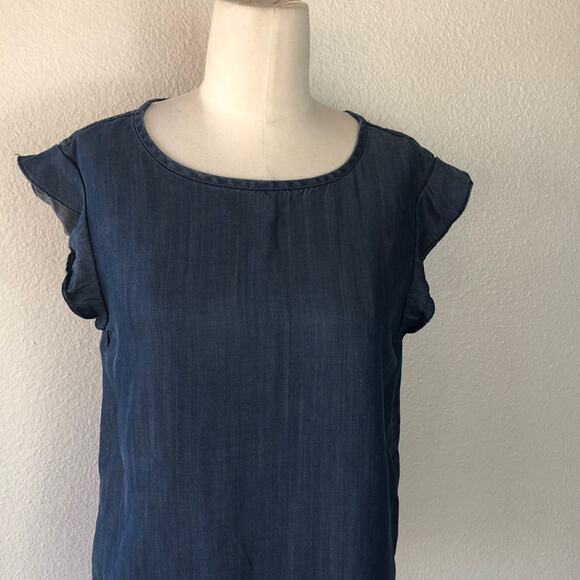 GAP chambray flutter sleeve top size S preppy nautical coastal grandma summer - Picture 5 of 7